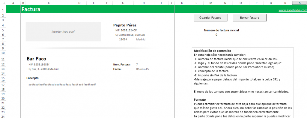 Plantilla de factura para autónomos - Excel - Descarga gratis