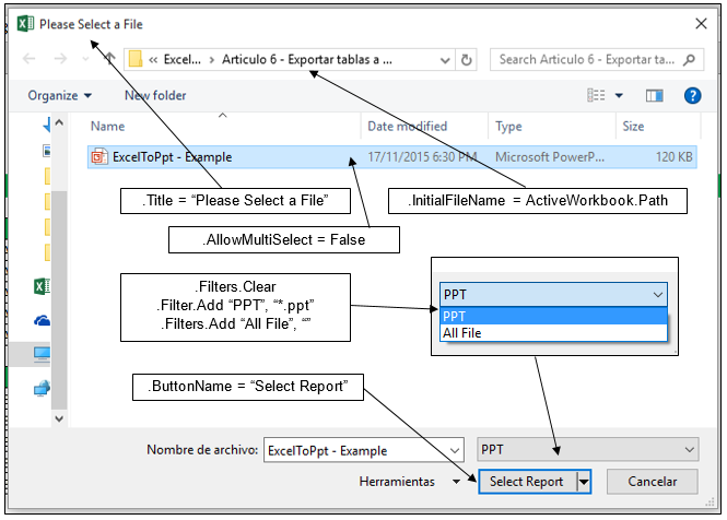 Exportar datos Excel PowerPoint