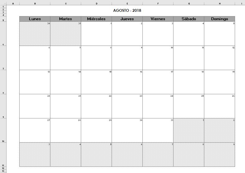 Calendario Excel 2018 - Excel y VBA